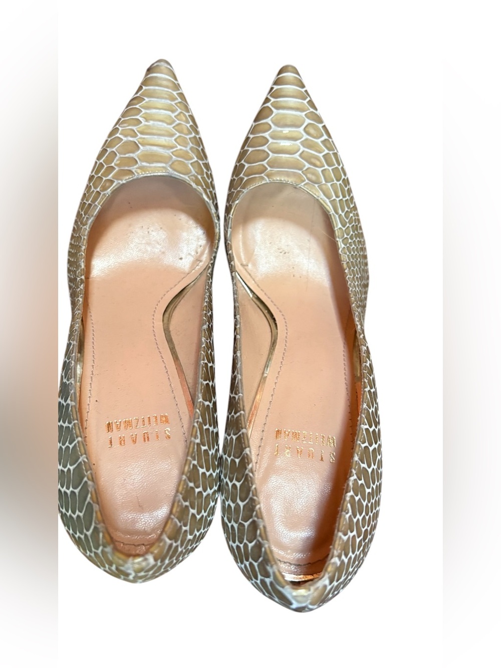 Stuart Weitzman Taupe Snakeskin Pointed Toe Pumps Size 7